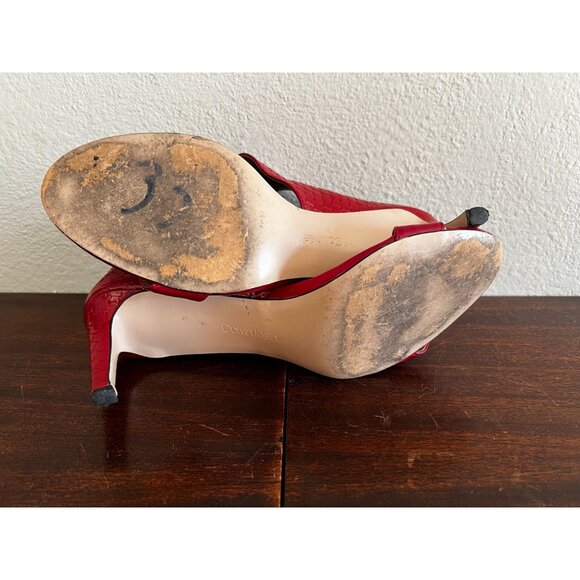 Calvin Klein Cecily Sandals Mule Womens Sz 9 Red Leather Open Toe Slip On Heeled - Picture 10 of 11